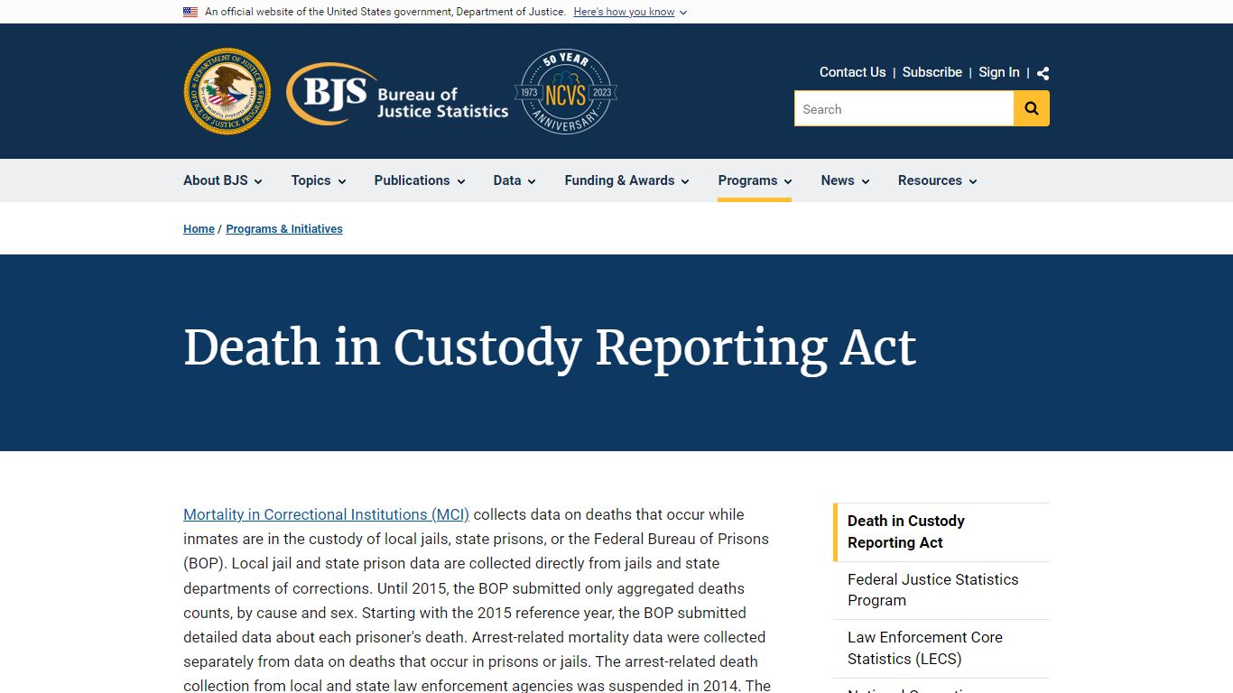 Death in Custody Reporting Act | Bureau of Justice Statistics